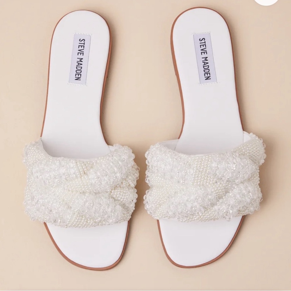 Steve Madden White Multi Beads Flat Slide Sandals*NIB
